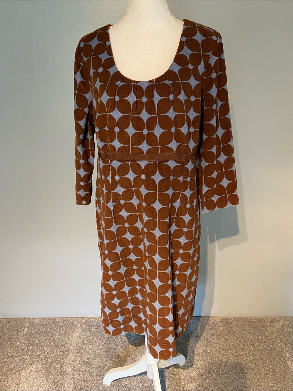 Boden Brown and Light Blue Geometric Midi Dress